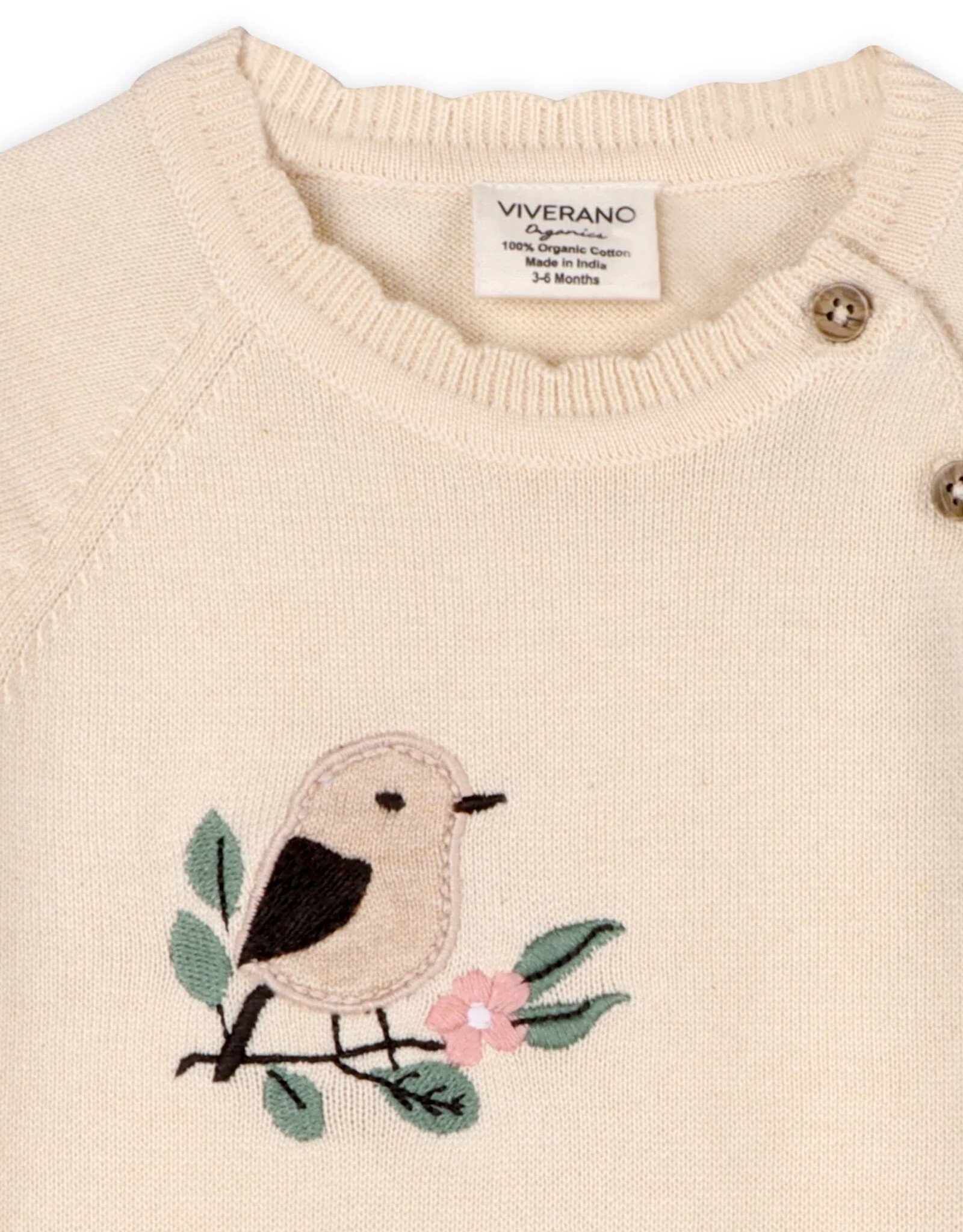 Viverano Organics Bird & Floral Embroidered Baby Knit Jumpsuit (Organic Cotton)