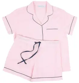 Needham Lane Short Sleeve Shorty Pajamas- Pink Seersucker/Navy