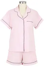 Needham Lane Short Sleeve Shorty Pajamas- Pink Seersucker/Navy
