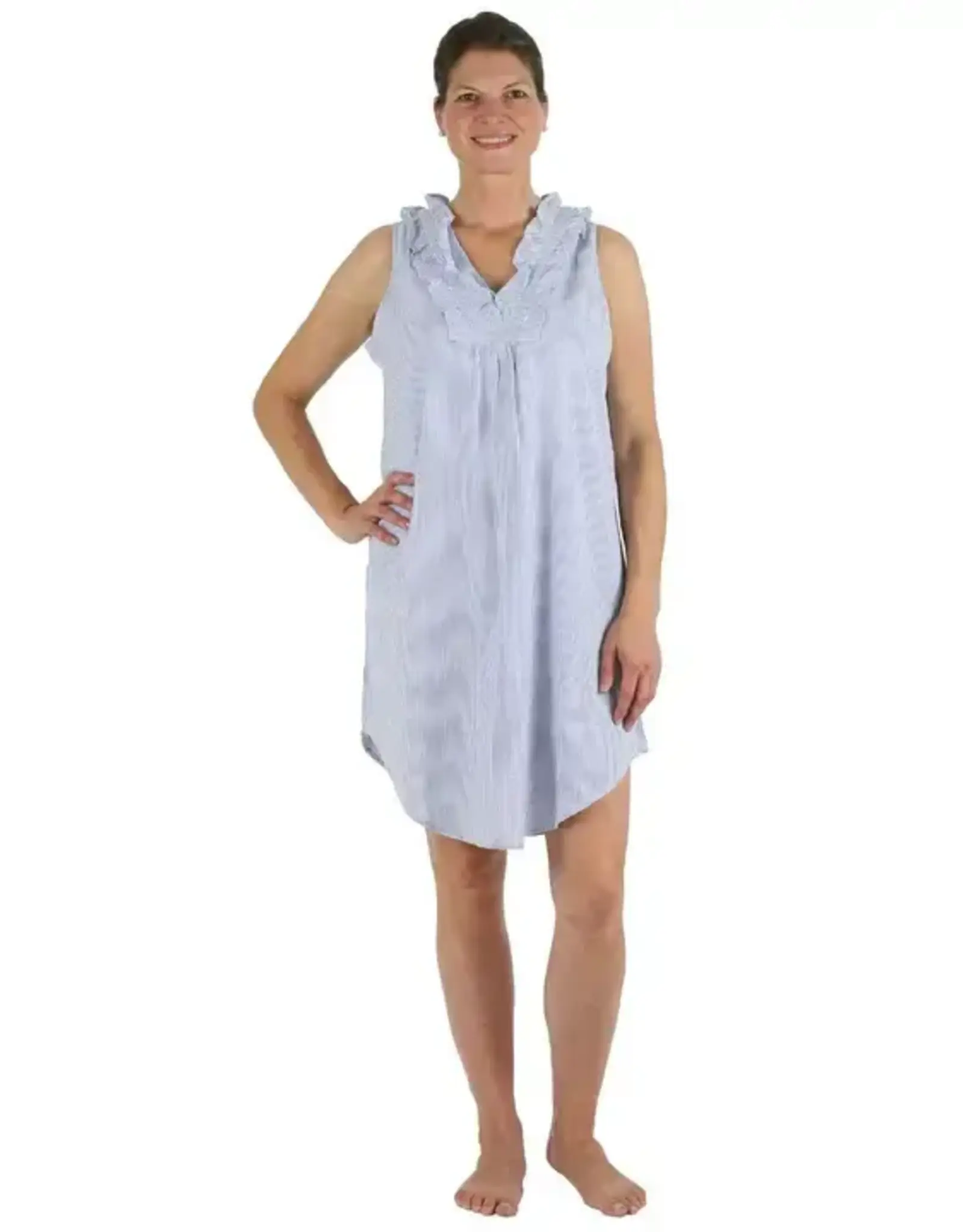 Needham Lane Sleeveless Ruffled Nightgown- Blue Seersucker