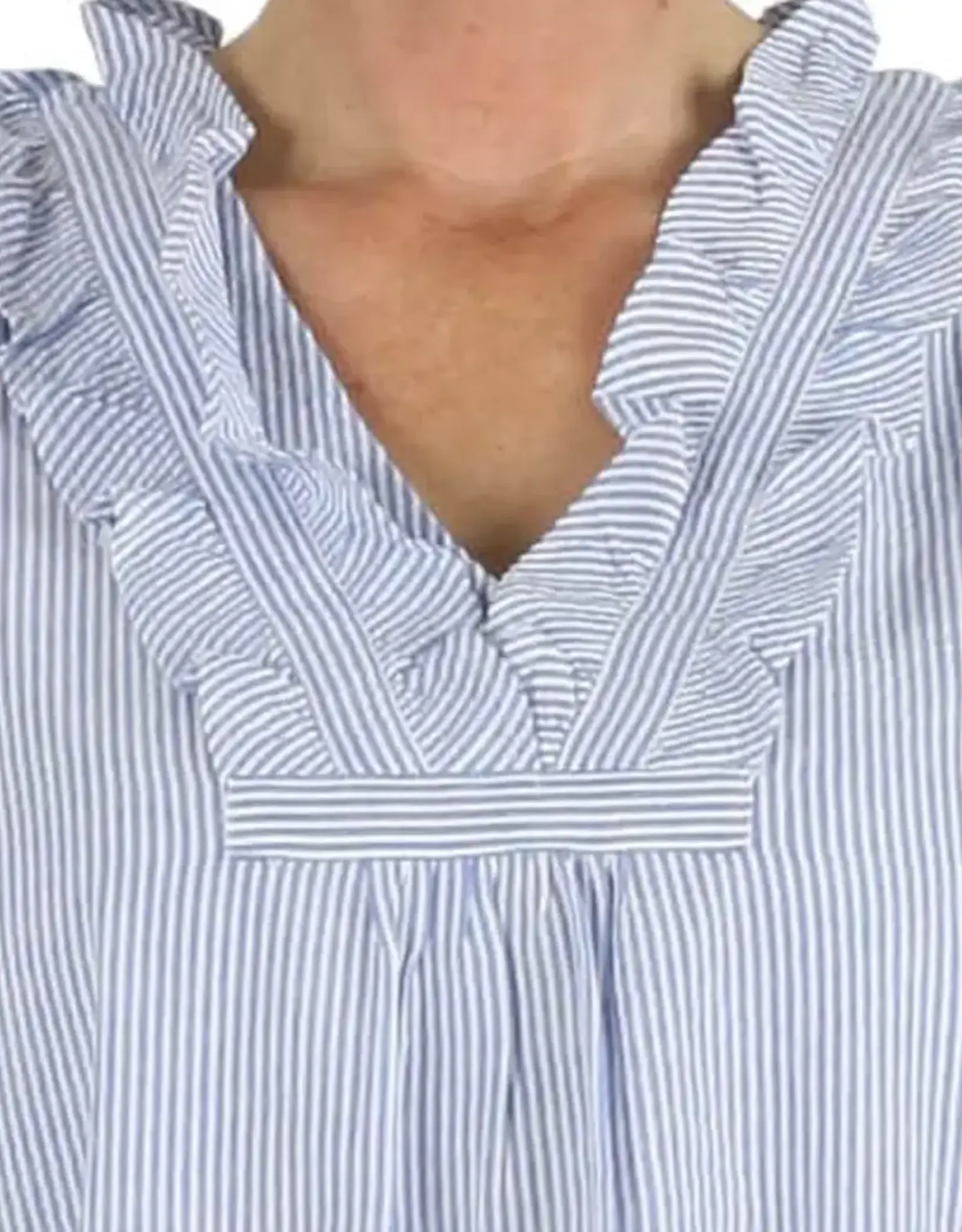 Needham Lane Sleeveless Ruffled Nightgown- Blue Seersucker