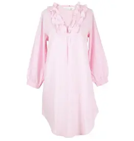 Needham Lane Long Sleeve Ruffled Nightgown- Pink Seersucker