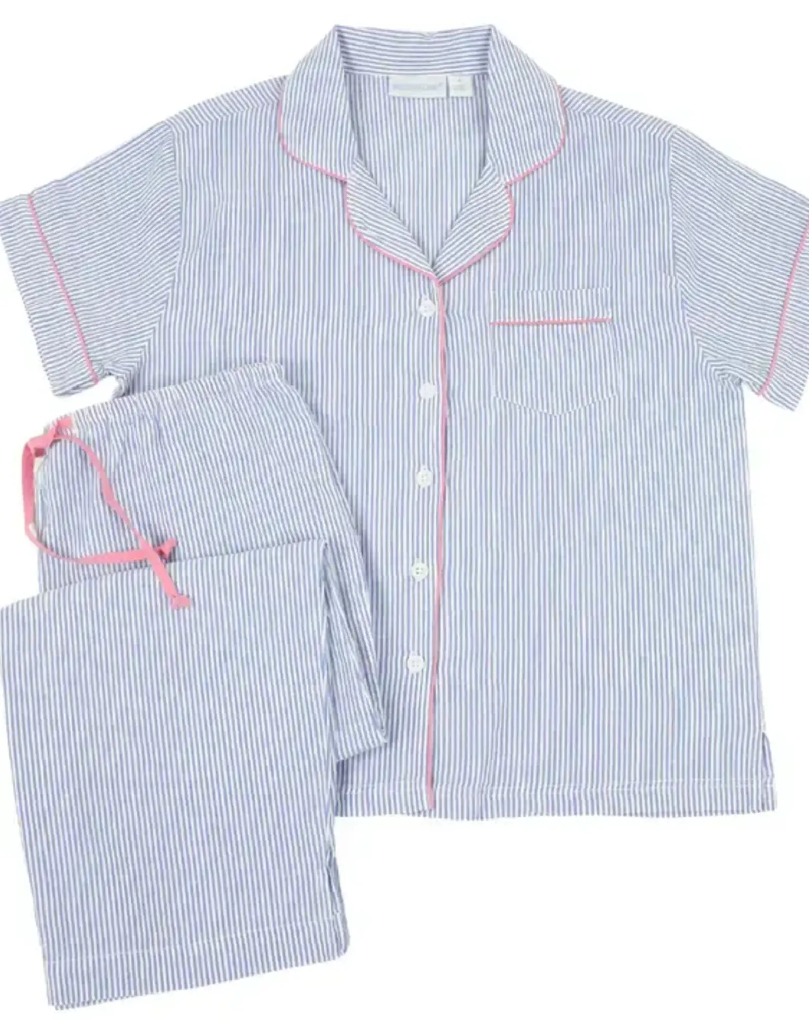 Needham Lane Short Sleeve Capri- Blue/Pink Seersucker