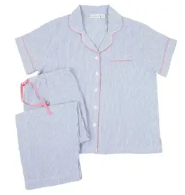 Needham Lane Short Sleeve Capri- Blue/Pink Seersucker