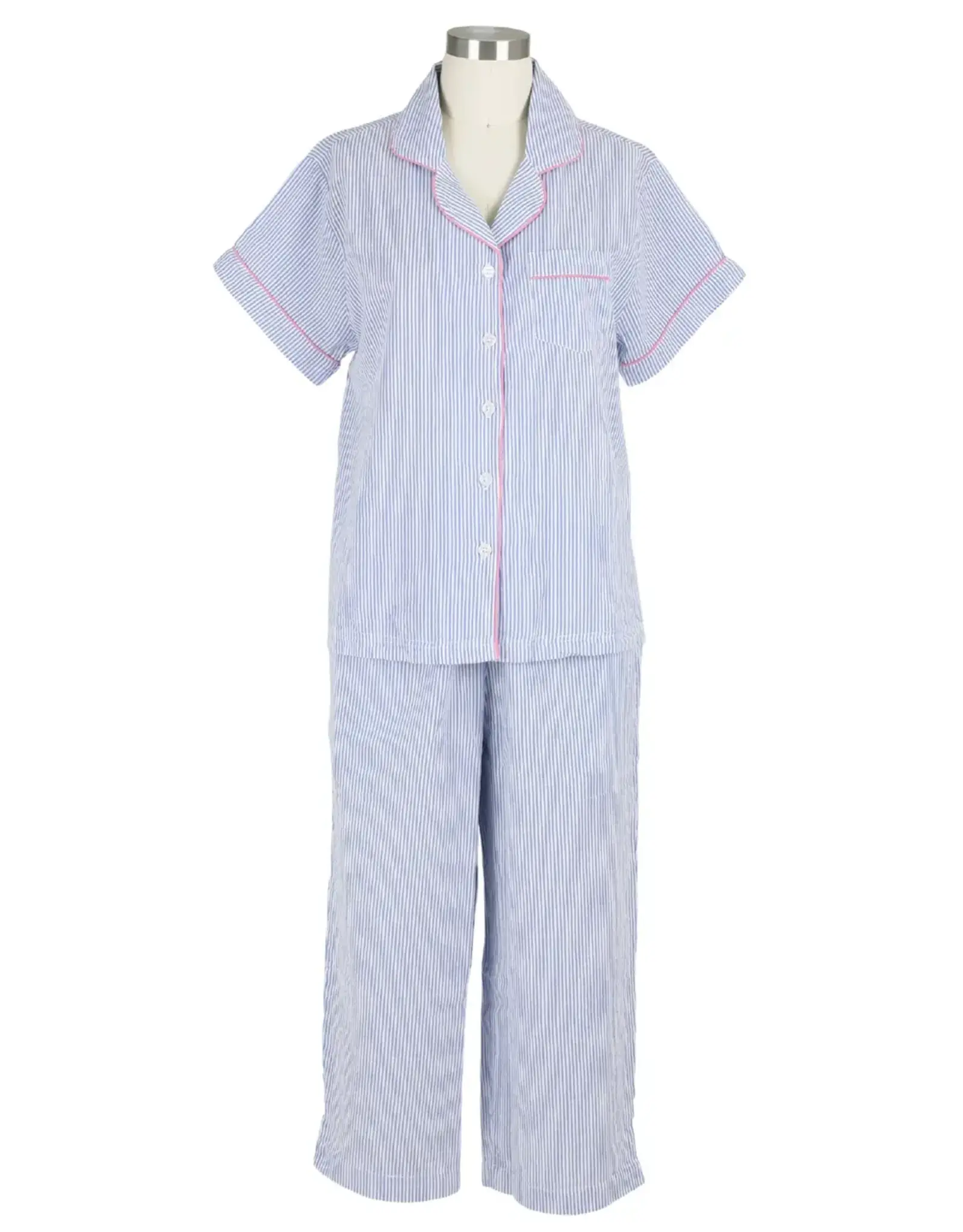 Needham Lane Short Sleeve Capri- Blue/Pink Seersucker