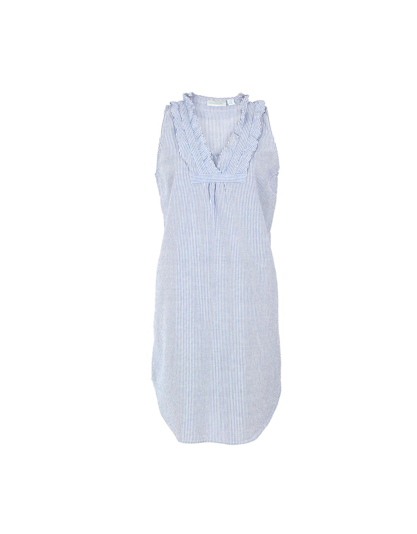 Needham Lane Blue Seersucker Sleeveless Ruffled Nightgown