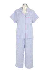 Needham Lane Blue Seersucker Pink Short Sleeve Capri Pajamas