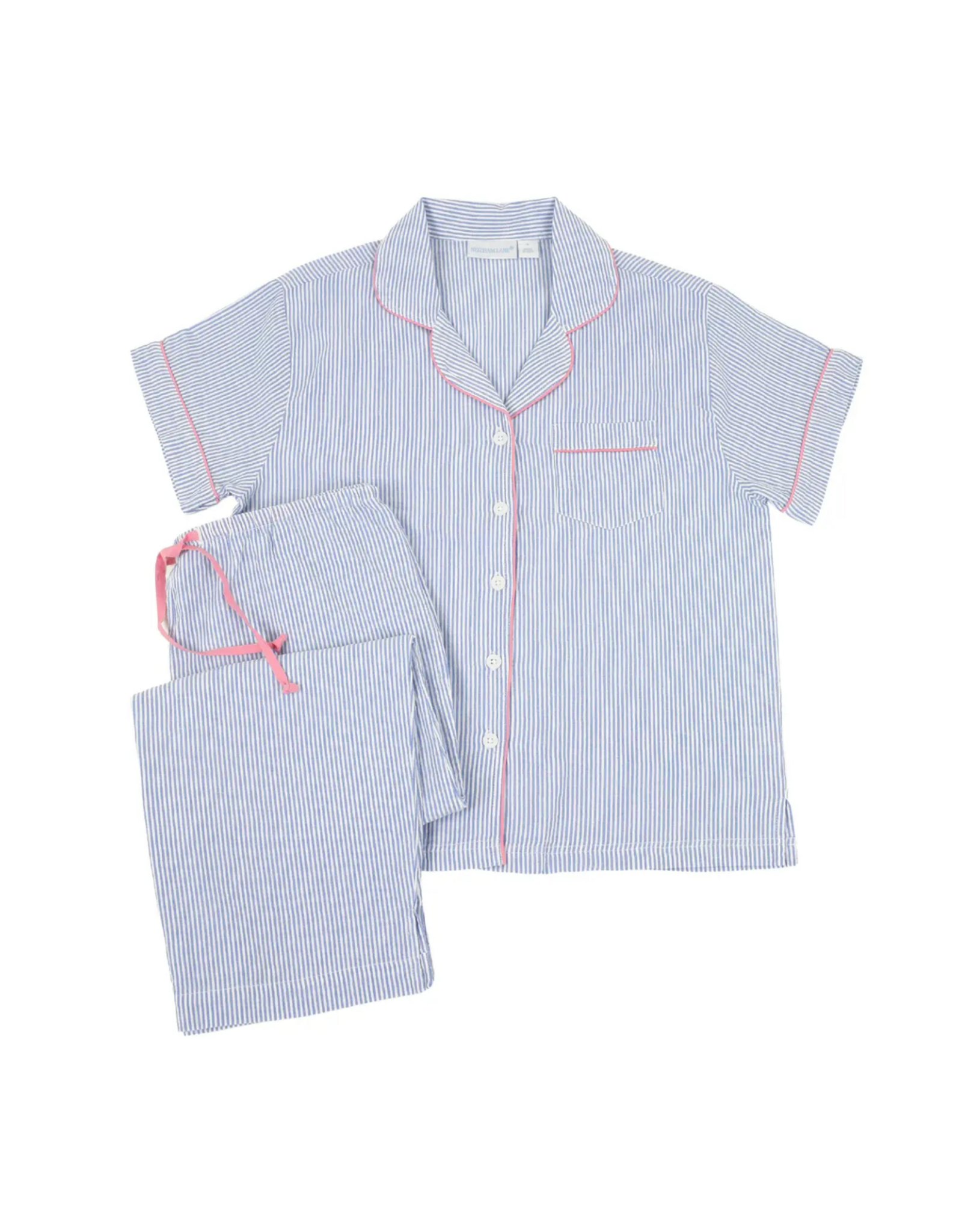 Needham Lane Blue Seersucker Pink Short Sleeve Capri Pajamas