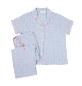 Needham Lane Blue Seersucker Pink Short Sleeve Capri Pajamas