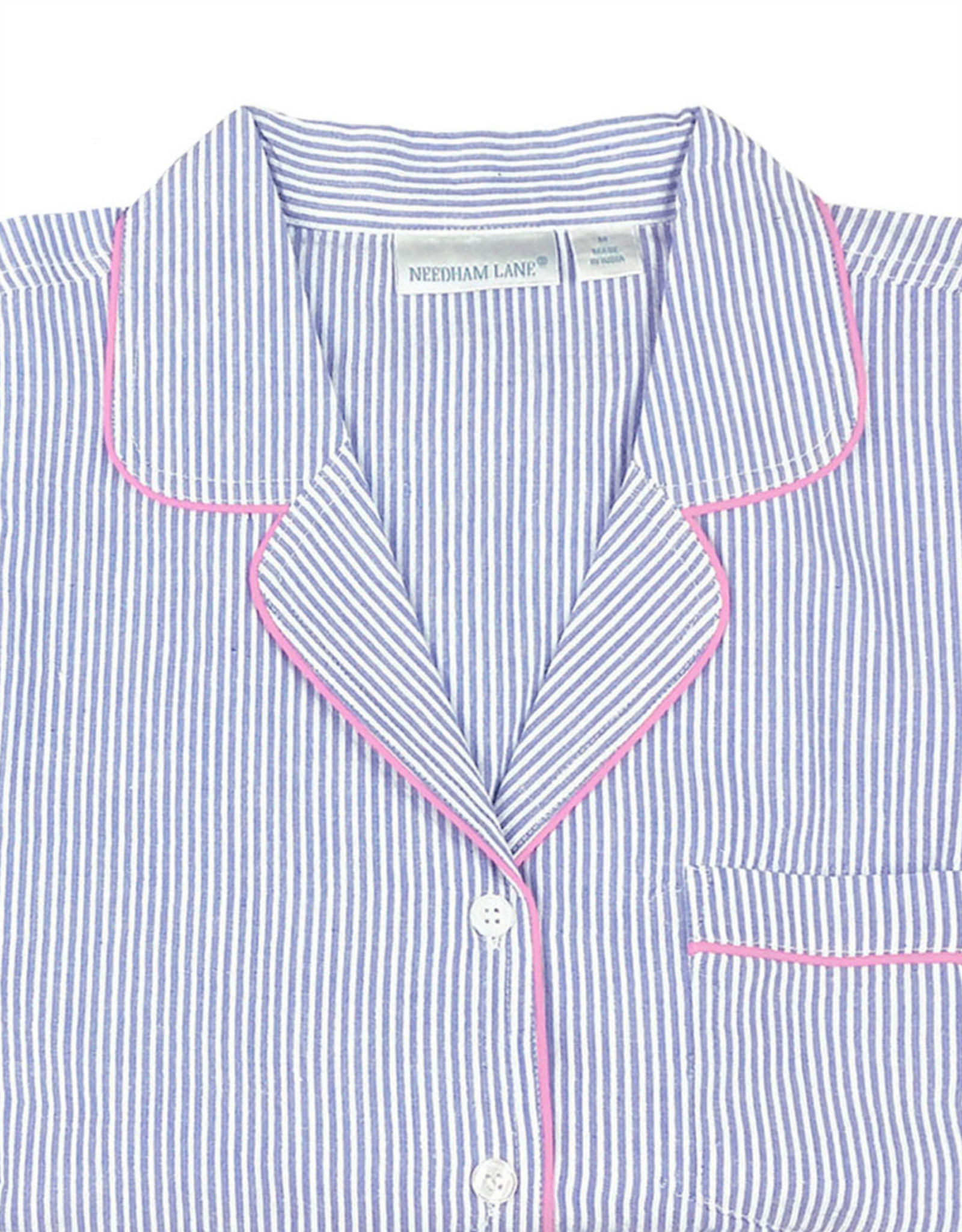 Needham Lane Blue Seersucker Pink Short Sleeve Capri Pajamas