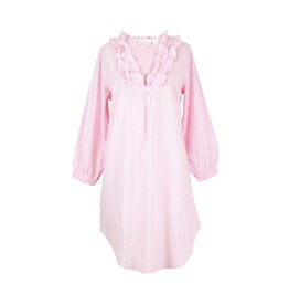 Needham Lane Pink Seersucker Long Sleeve Ruffled Nightshirt