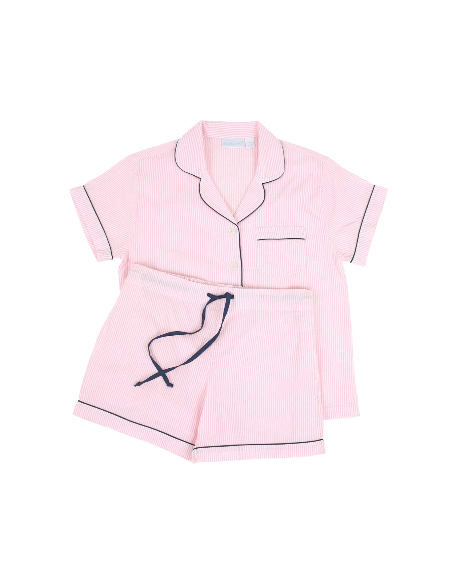 Needham Lane Pink Seersucker Navy Short Sleeve Shorty Pajamas
