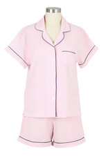 Needham Lane Pink Seersucker Navy Short Sleeve Shorty Pajamas