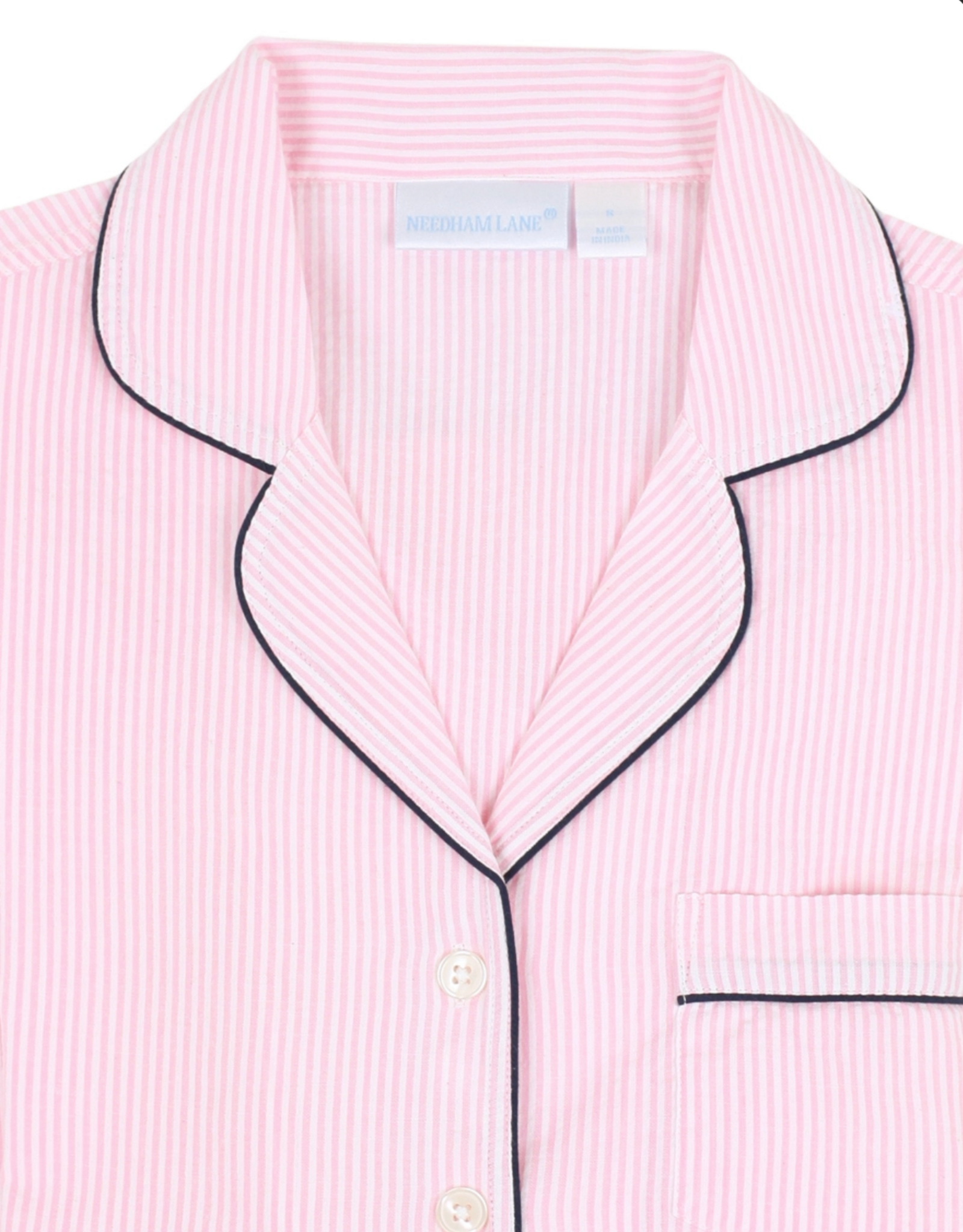 Needham Lane Pink Seersucker Navy Short Sleeve Shorty Pajamas