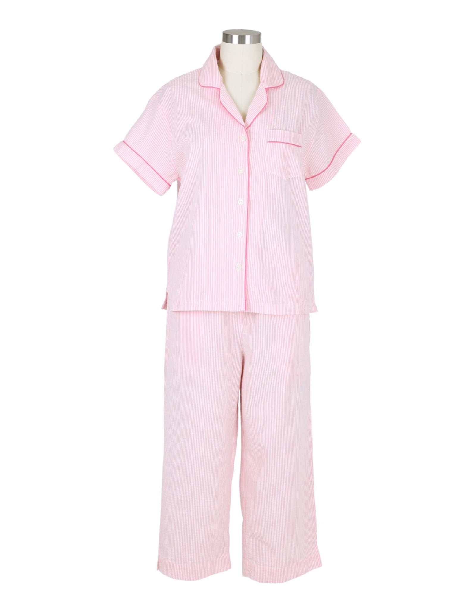Needham Lane Pink Seersucker Short Sleeve Capri Pajamas