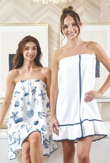 Bella Sleep & Spa White Plush Spa Wrap with Ocean Blue Whip Stitch