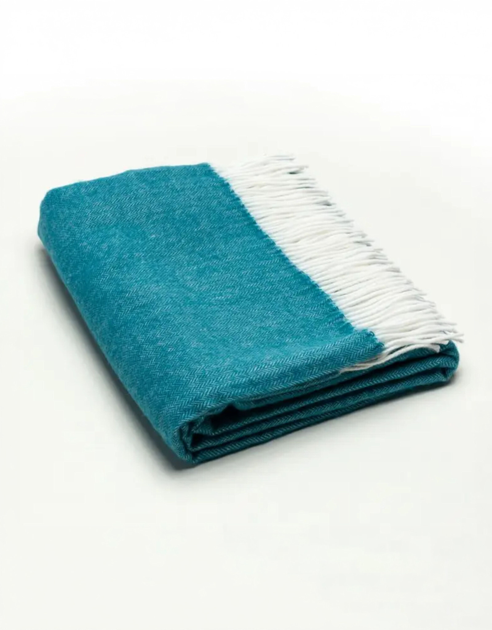 A Soft Idea Teal Fringed Herringbone Throw