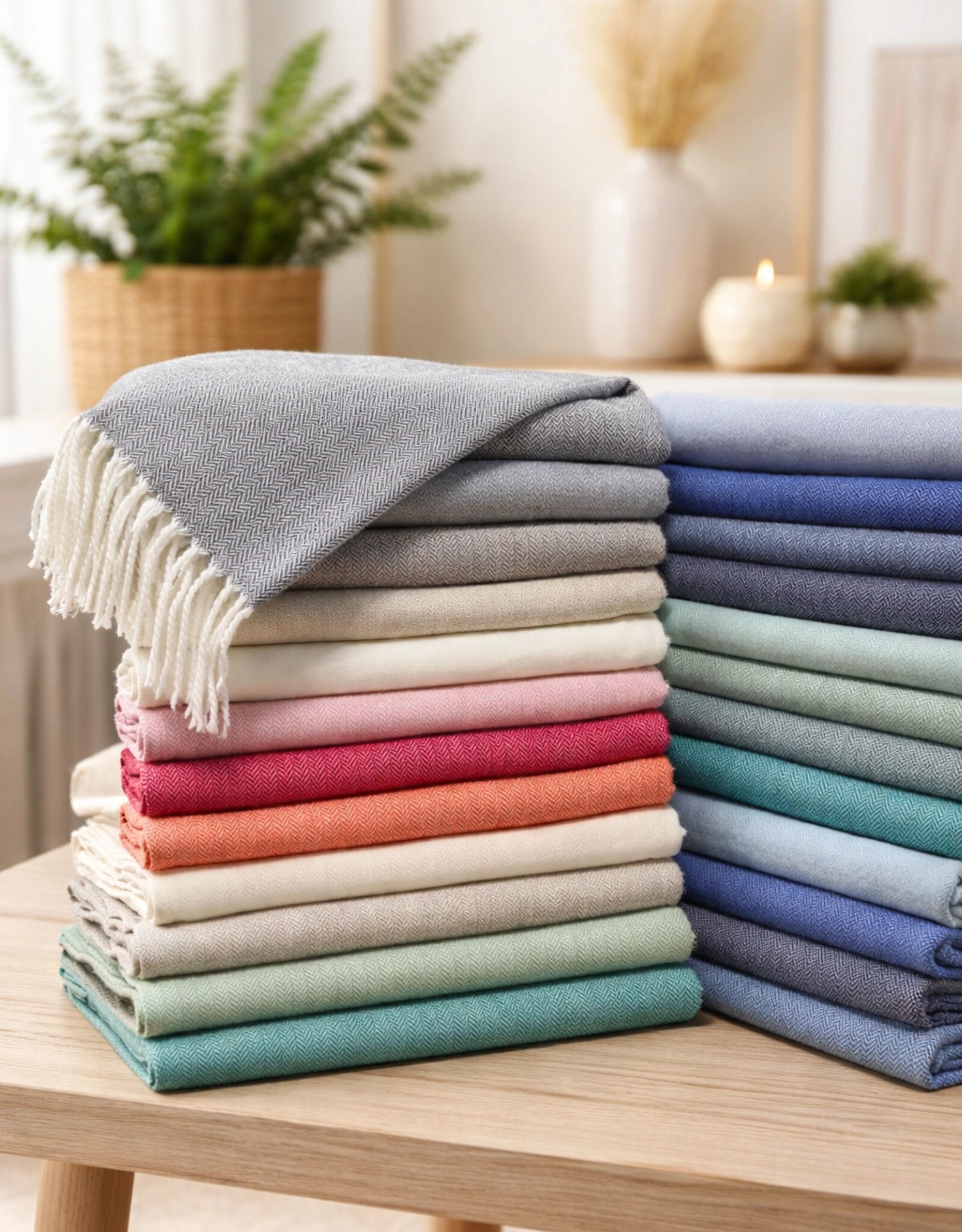A Soft Idea Bottle Green Fringed Herringbone Throw