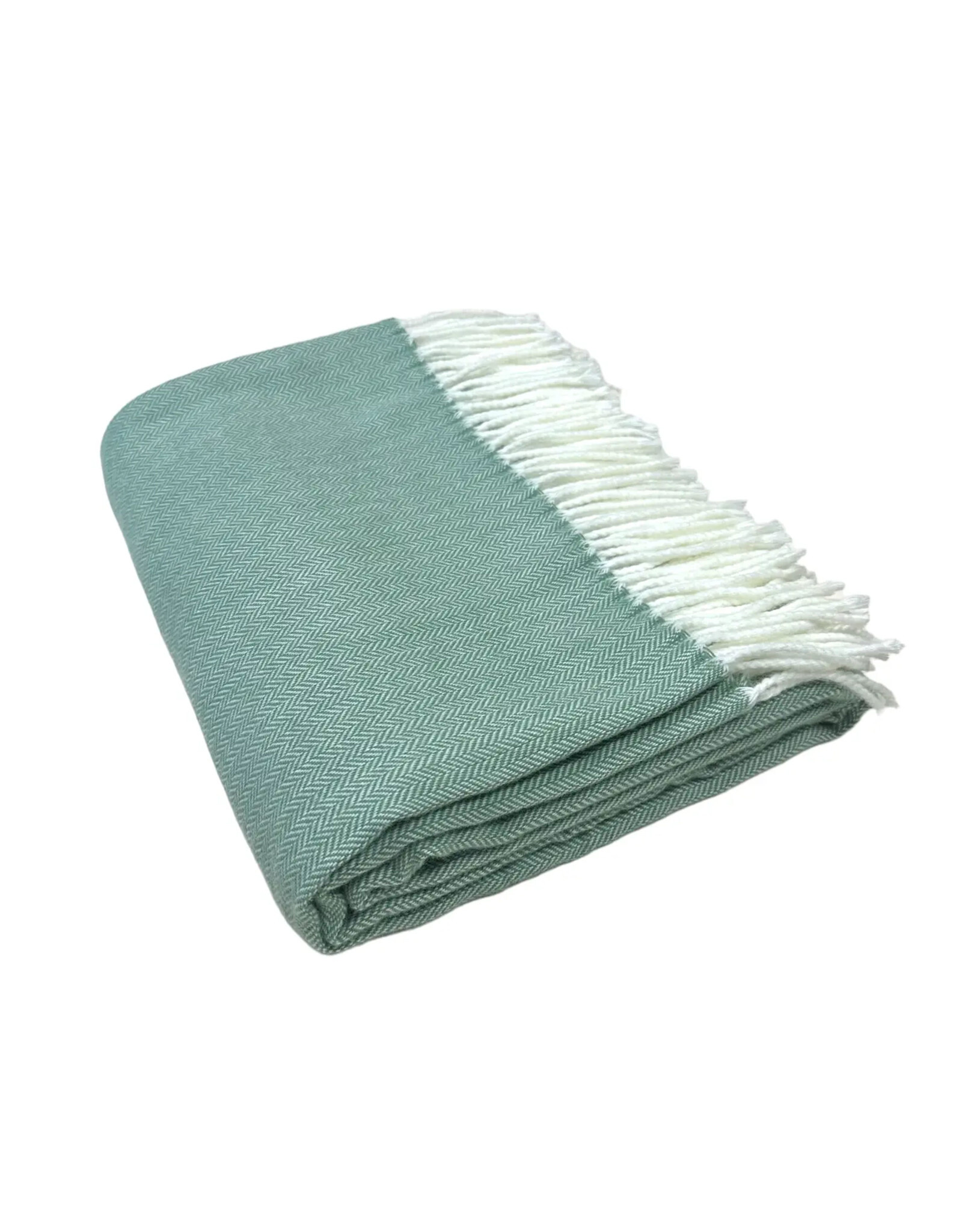 A Soft Idea Bottle Green Fringed Herringbone Throw