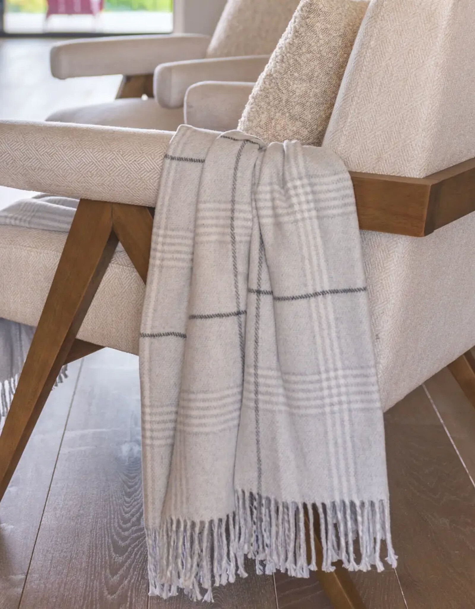 A Soft Idea Light Grey Windowpane Plaid Throw