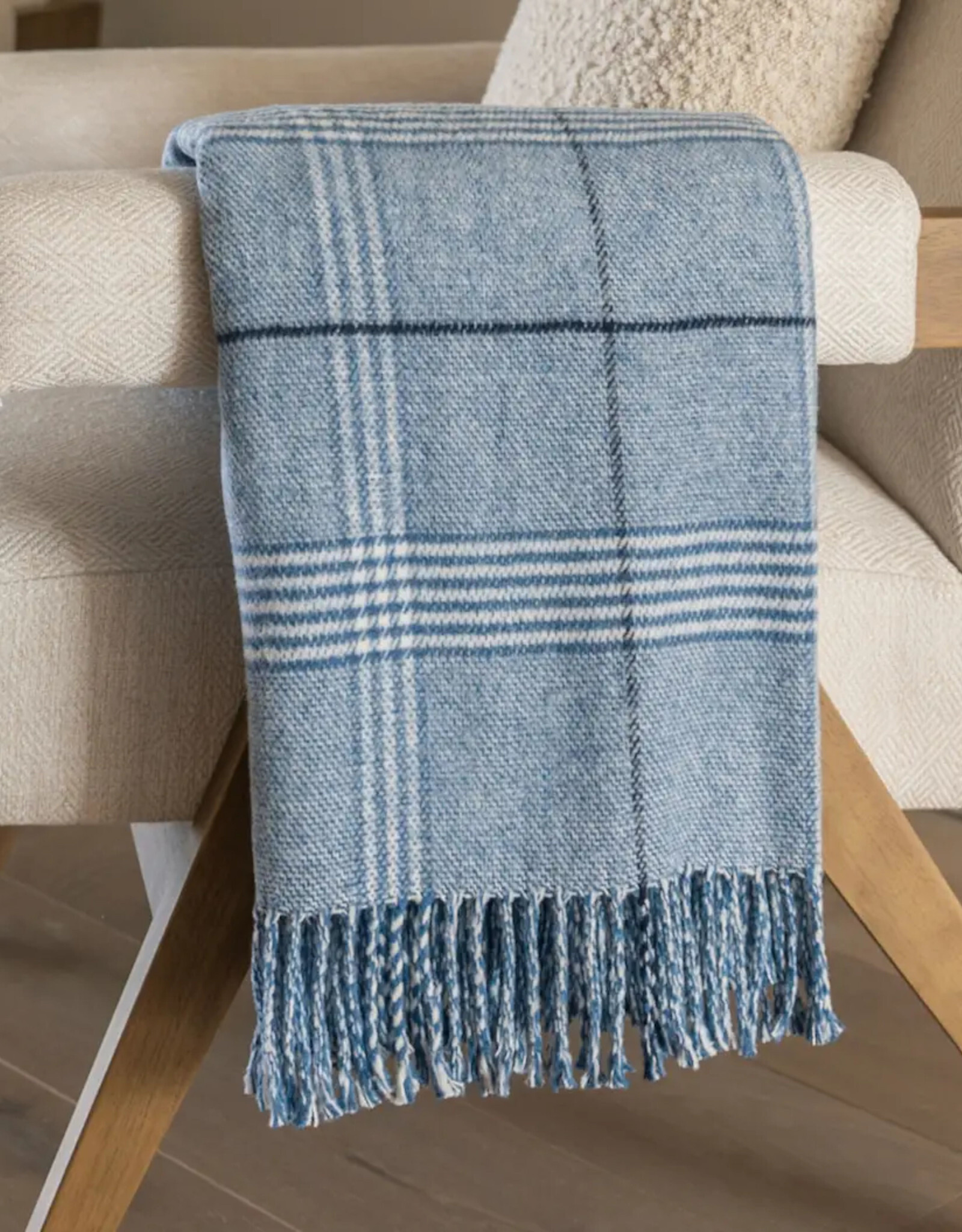 A Soft Idea Light Grey Windowpane Plaid Throw