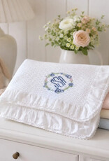 A Soft Idea White Stonewashed Puckered Blanket with Dotted Swiss Ruffle