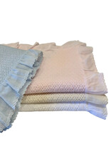 A Soft Idea White Stonewashed Puckered Blanket with Dotted Swiss Ruffle