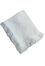 A Soft Idea White Stonewashed Puckered Blanket with Dotted Swiss Ruffle