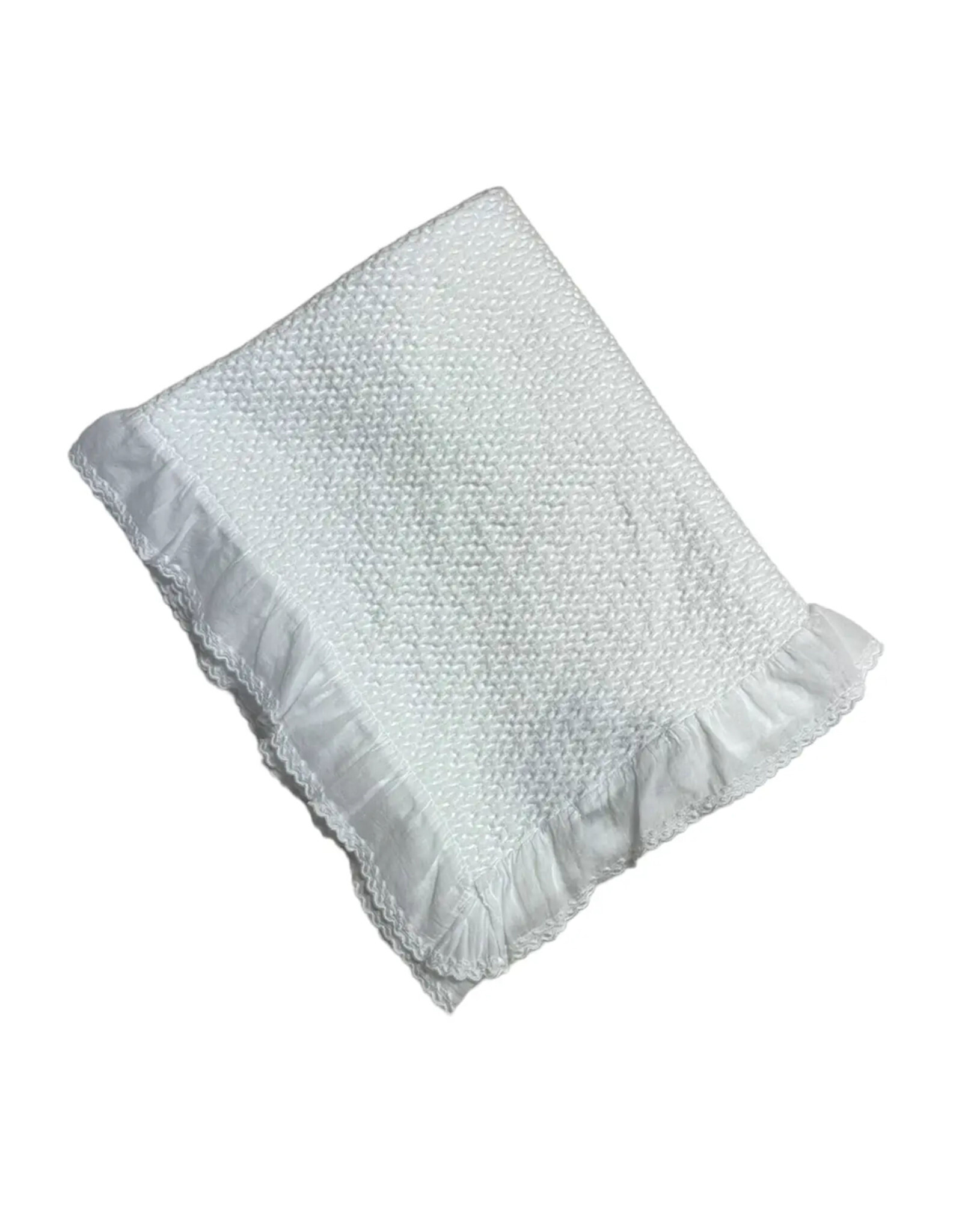 A Soft Idea White Stonewashed Puckered Blanket with Dotted Swiss Ruffle
