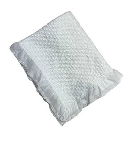 A Soft Idea White Stonewashed Puckered Blanket with Dotted Swiss Ruffle