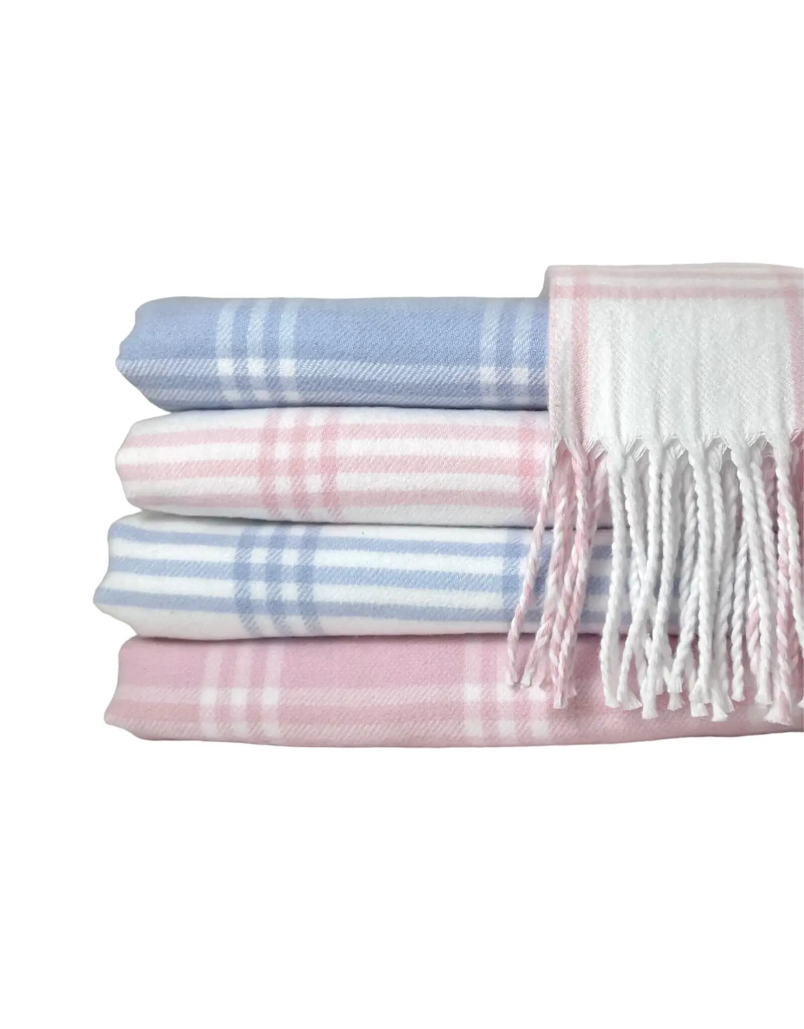 A Soft Idea Blue & White Window Pane Check Flannel Crib Blanket with Fringe