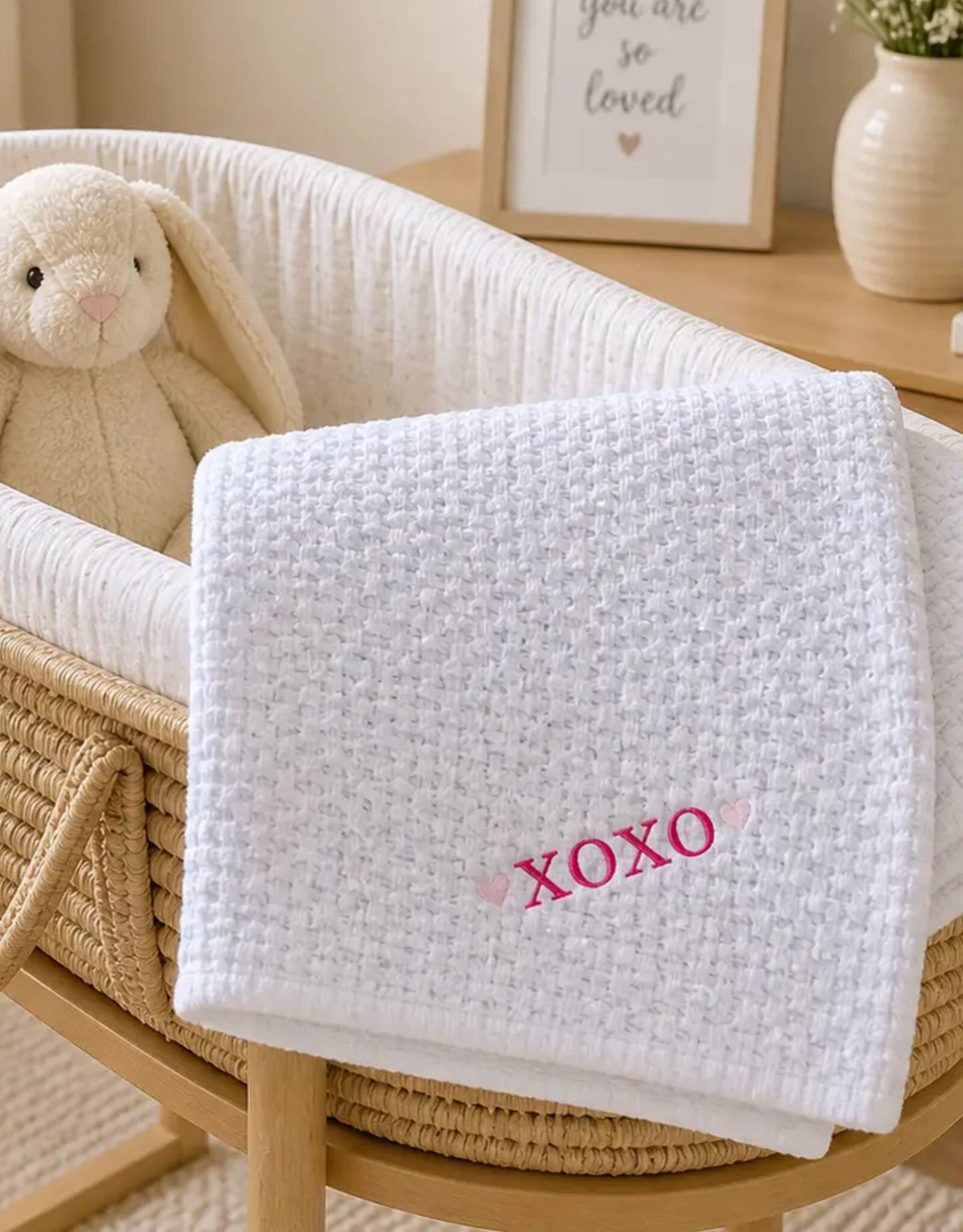 A Soft Idea Blue Baby Stonewashed Basket Weave Crib Blanket with Binding