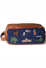 Smather's & Branson Lake Forest Life Needlepoint Leather Toiletry Bag