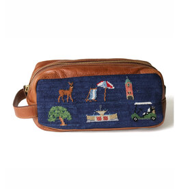 Smather's & Branson Lake Forest Life Needlepoint Leather Toiletry Bag