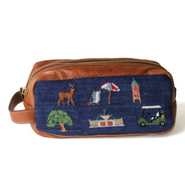 Smather's & Branson Lake Forest Life Needlepoint Leather Toiletry Bag