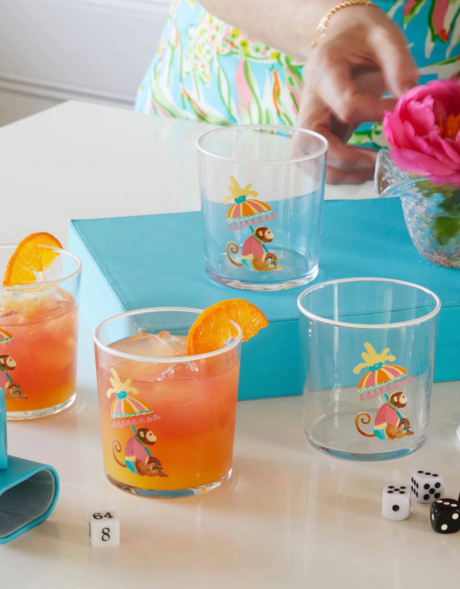 Mariposa Monkeys & Parasols Suite of 4 Dble Old Fashions