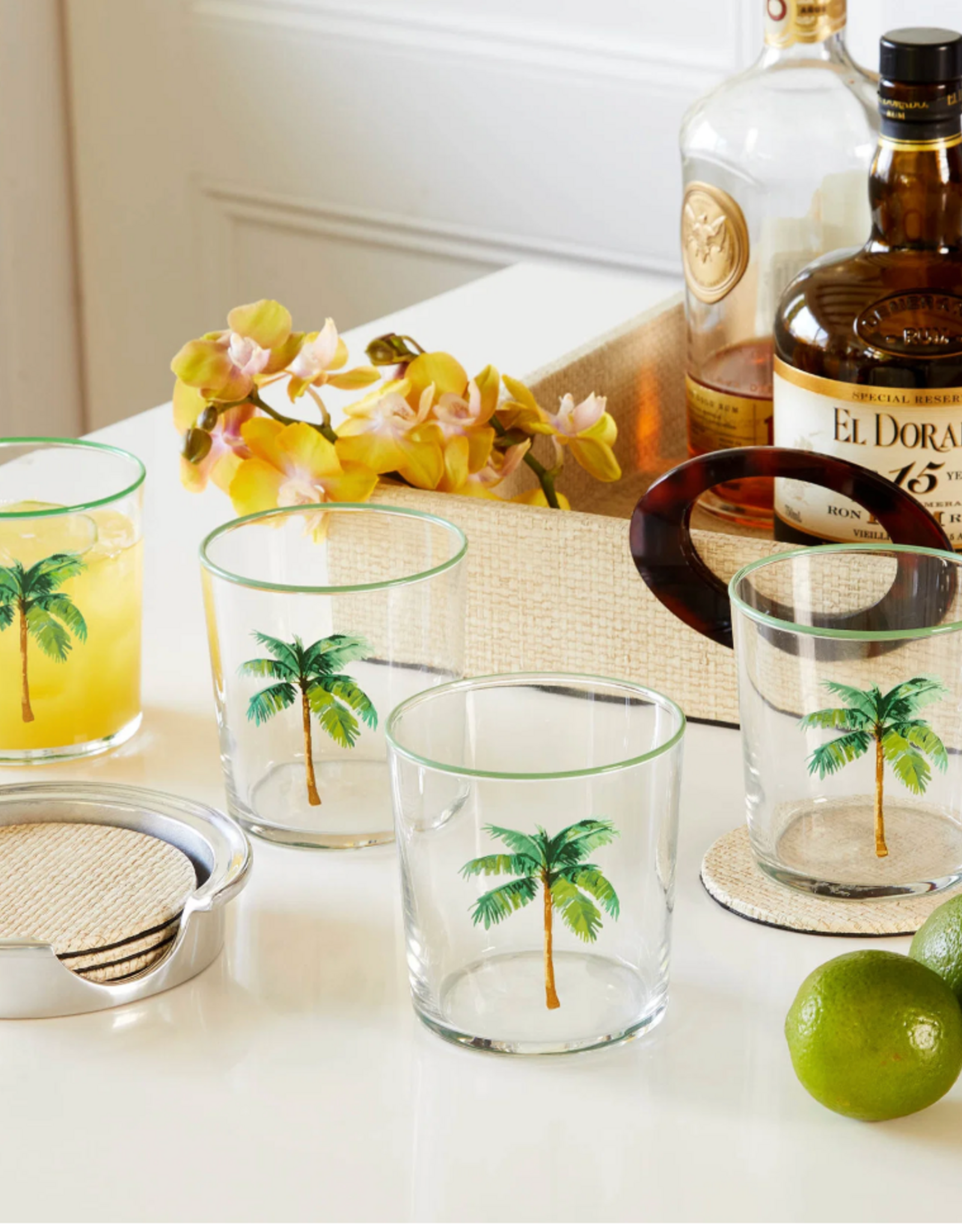 Mariposa Palm Trees Suite of 4 Dble Old Fashions