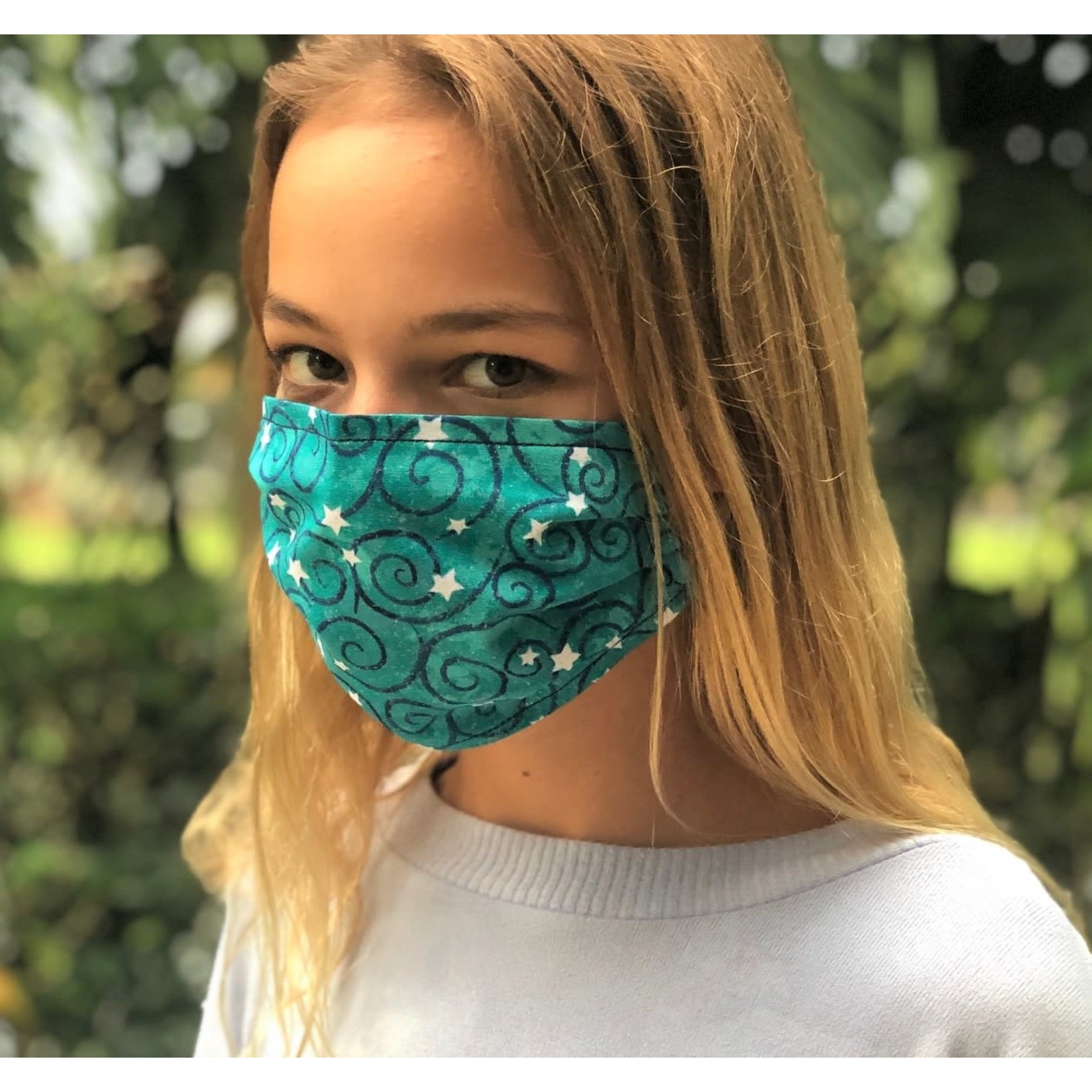 Face Cover - Reversible Green Star/Navy Floral - Adult Med