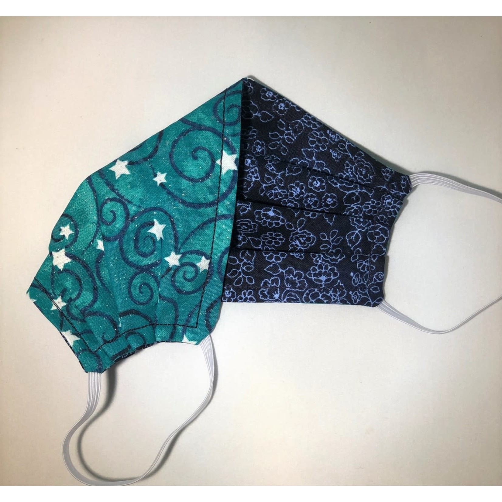 Face Cover - Reversible Green Star/Navy Floral - Adult Med