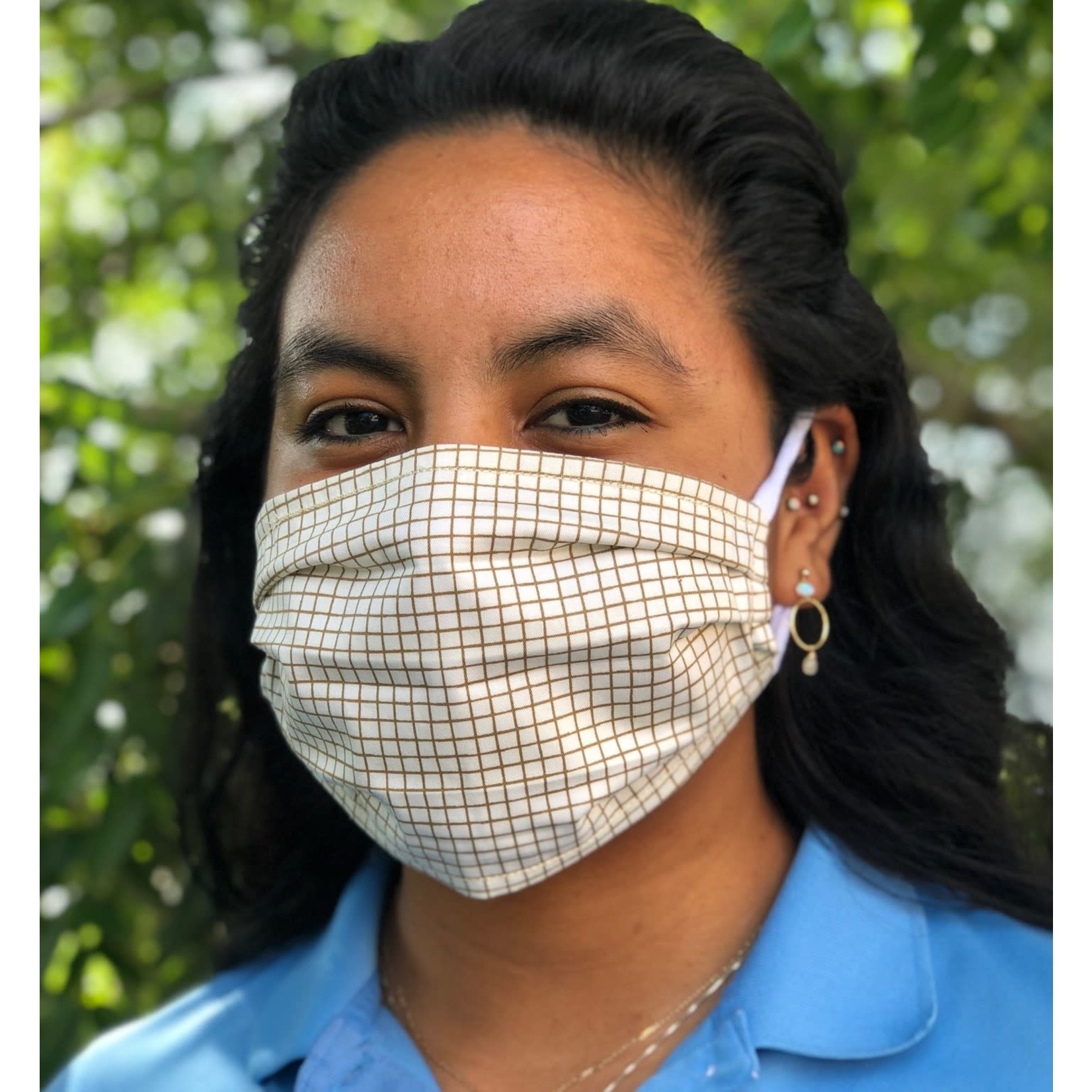 Face Cover - Reversible Beige Polka/Square - Adult Med