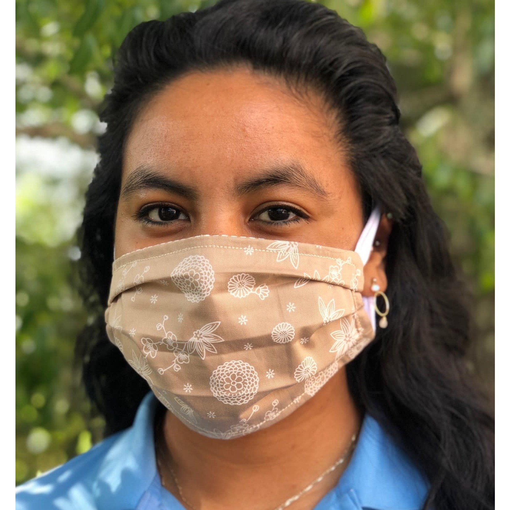Face Cover - Reversible Beige Floral/Stripe - Adult Med