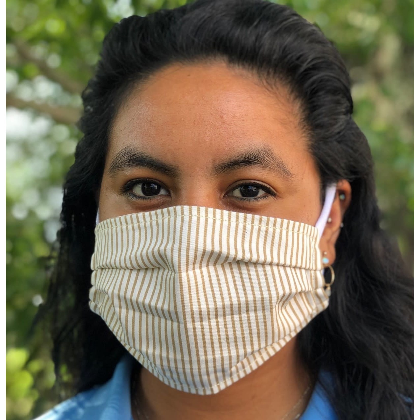 Face Cover - Reversible Beige Floral/Stripe - Adult Med