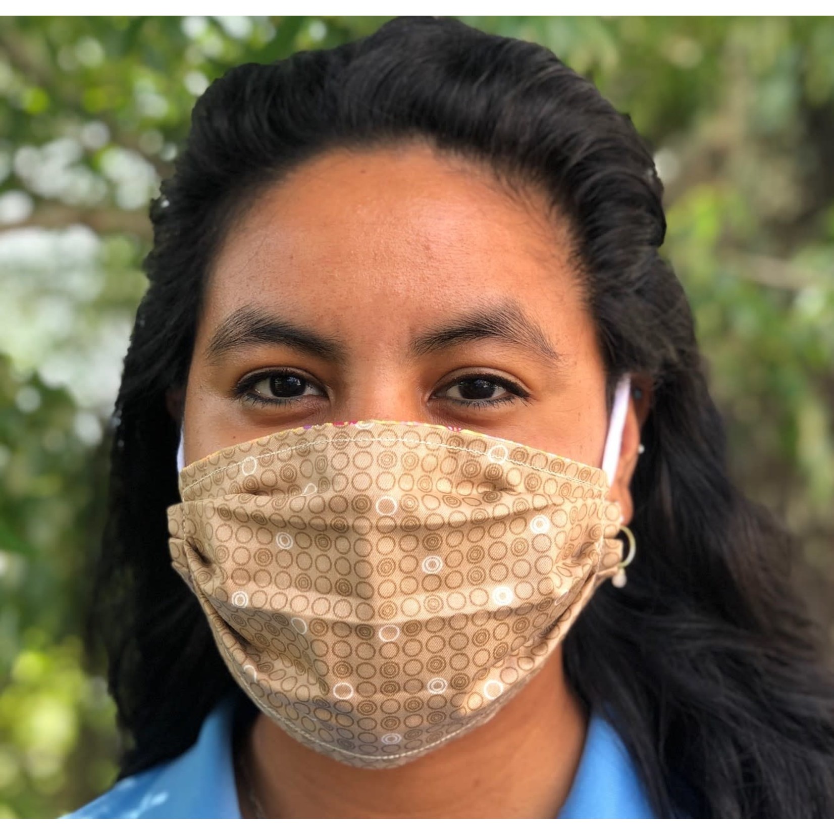 Face Cover - Reversible Beige Pink Floral/Circles - Adult Med