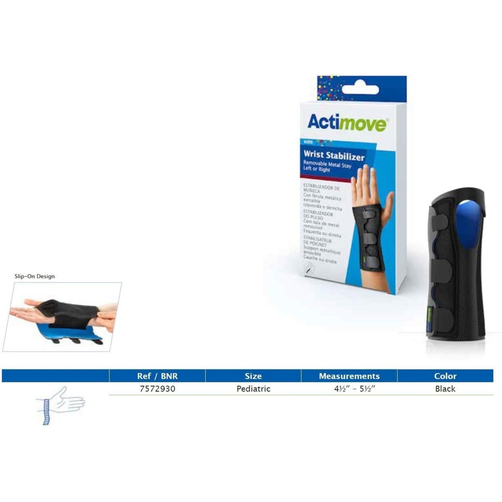 Actimove Kids Wrist Stabilizer Removable Metal Stay Left or Right Pediatric Right/Left Black