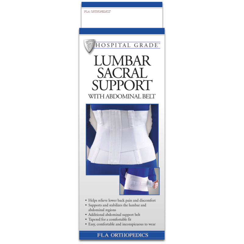 FLA Orthopedics Lumbar Support Sacral W/Abdominal Belt 10 inches White