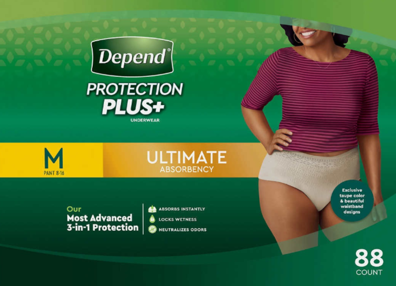 Depends Depend Protection Plus+ Women's M - 88 Pack