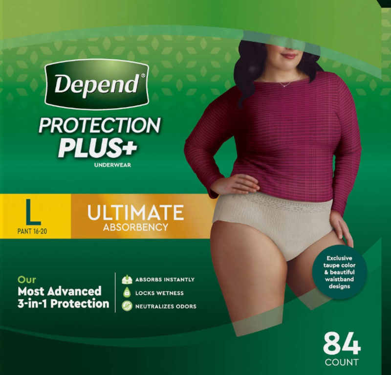 Depends Depend Protection Plus+ Women's Large Underwear- 84 Pack