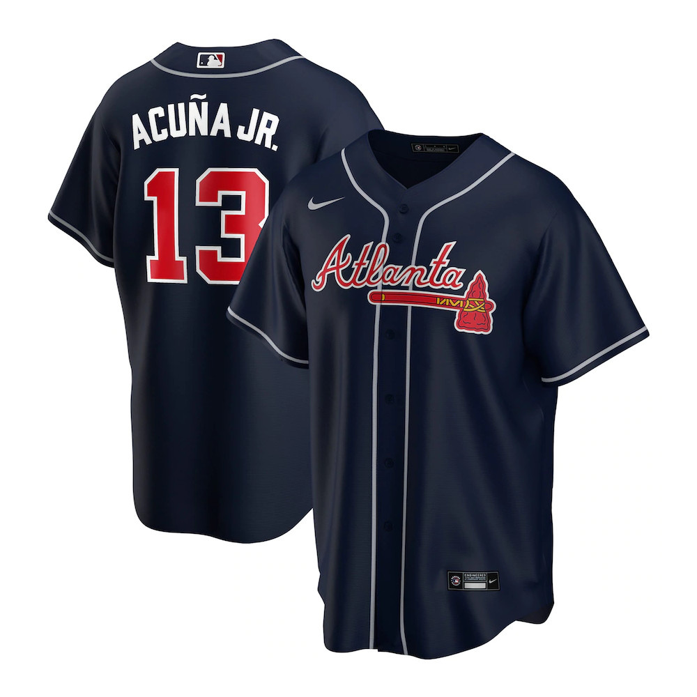 Ronald Acuna Jr. Atlanta Braves Youth Replica Navy Jersey - Baseball Town