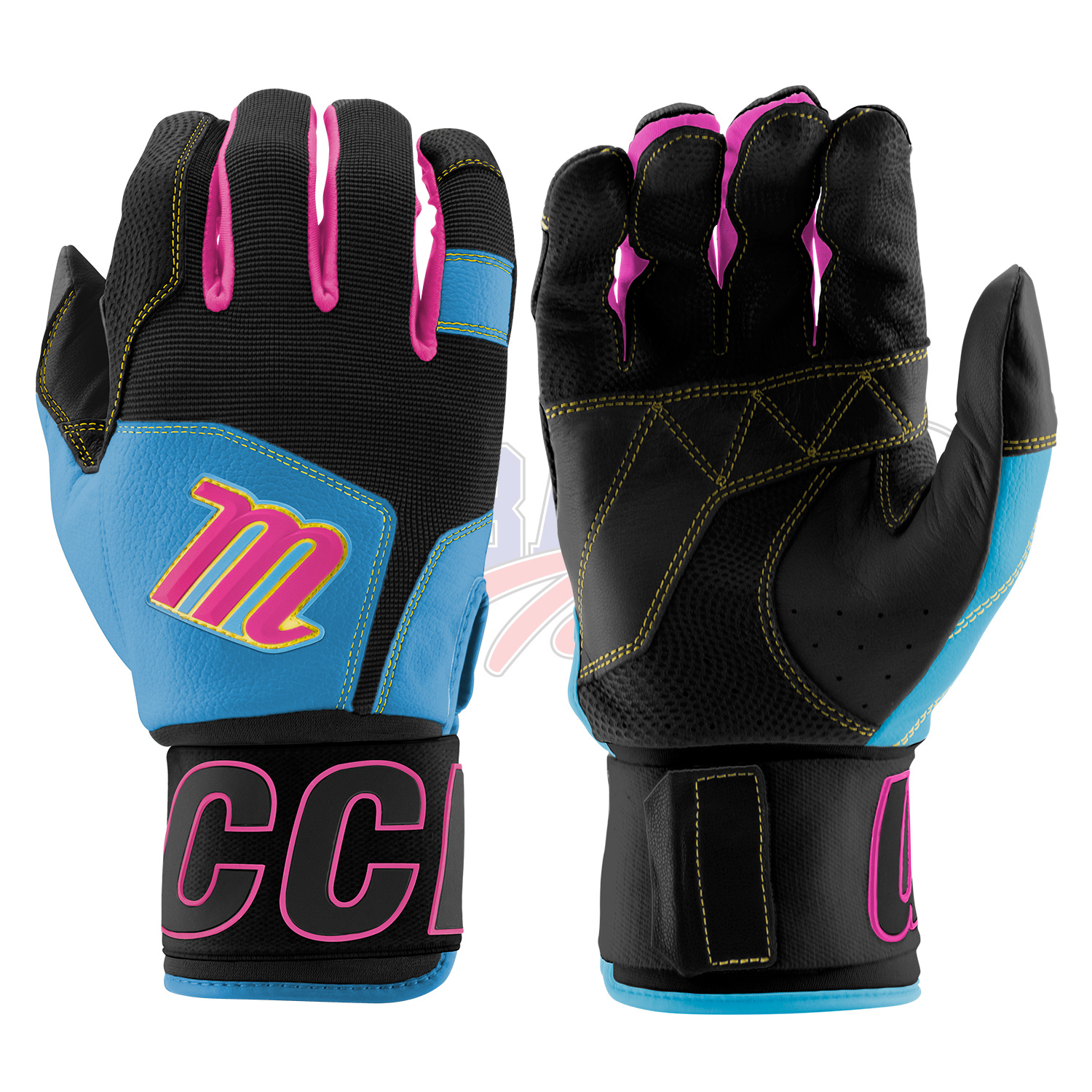 Gants De Frappe Baseball Marucci Blacksmith Full-Wrap V2 - Taille S, Cuir De Chèvre, Noir/rose - Neuf