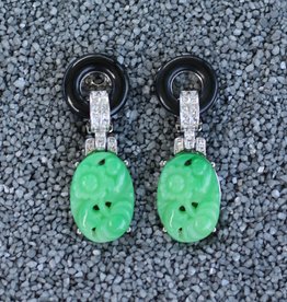Jewelry KJLane: Carved Green Jade Art Deco Black Top